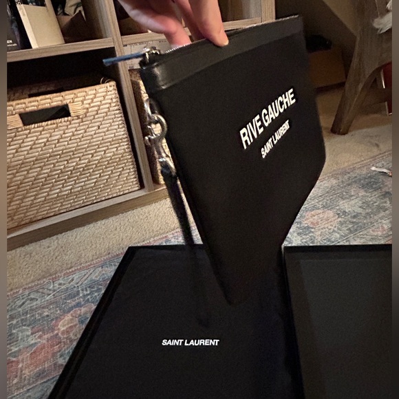 NWT SAINT LAURENT Rive Gauche Wristlet/ Clutch Bag Black w/ Box, Dust Bag, COA - Picture 10 of 16